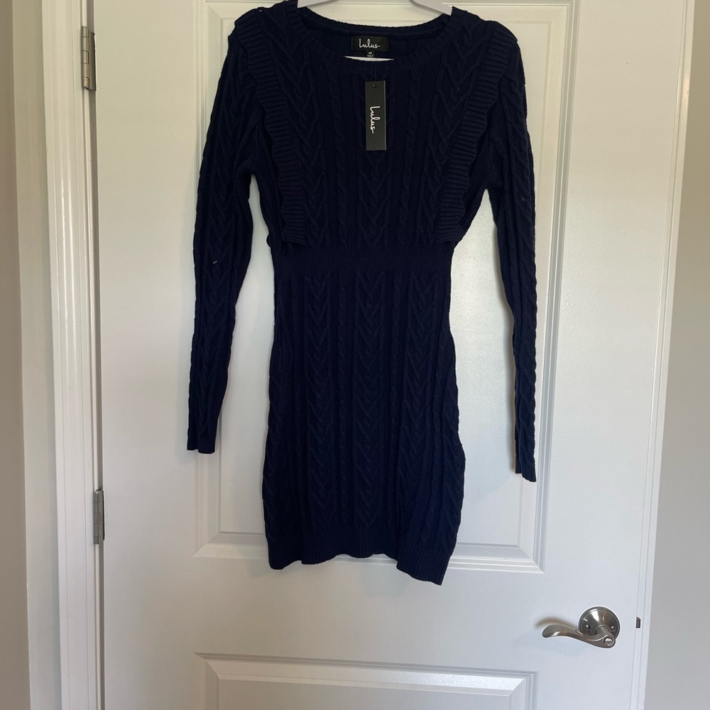 Lulu's Deep Blue Long Sleeve Knit Dress